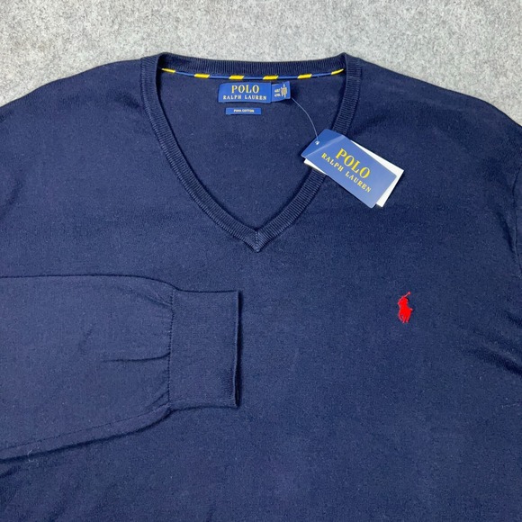 Polo Ralph Lauren Other - Polo Ralph Lauren Sweater Mens 4XLT Navy Blue V Neck Pima Cotton Pullover NEW